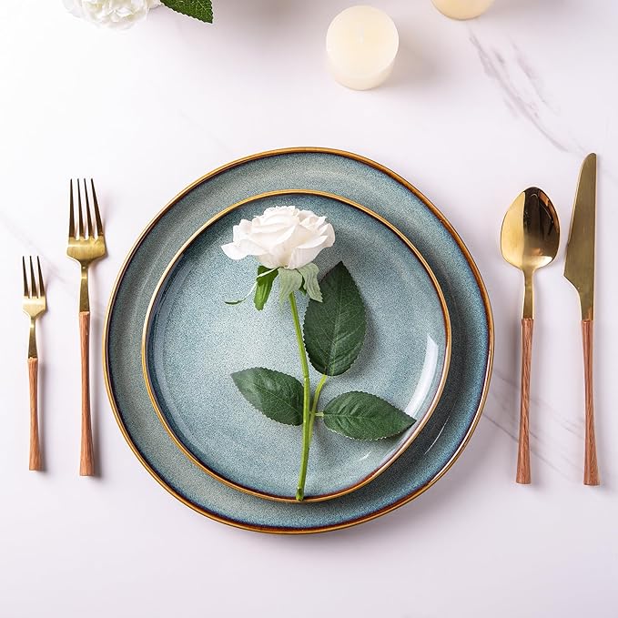 AmorArc Ceramic Dinnerware Sets,Handmade Reactive Glaze Stoneware Plates and Bowls Sets,Highly Scratch Resistant | Dishwasher & Microwave Safe Dishes Set,Service for 4 (12pc)