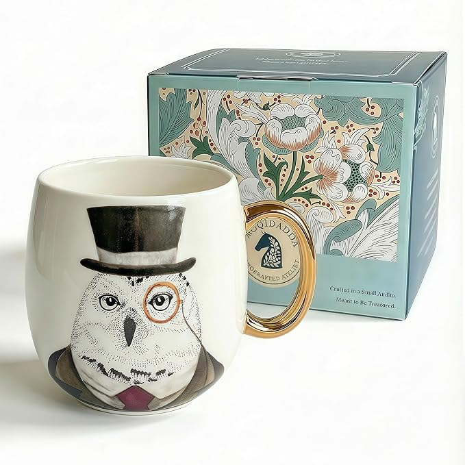 19oz Ceramic Coffee Mug with Gold-Trim Handle, Porcelain Mug for Coffee, Tea & Hot Chocolate, Hand-Painted Artisan Style, Lead-Free, Gift-Ready Box, Not Microwave Safe