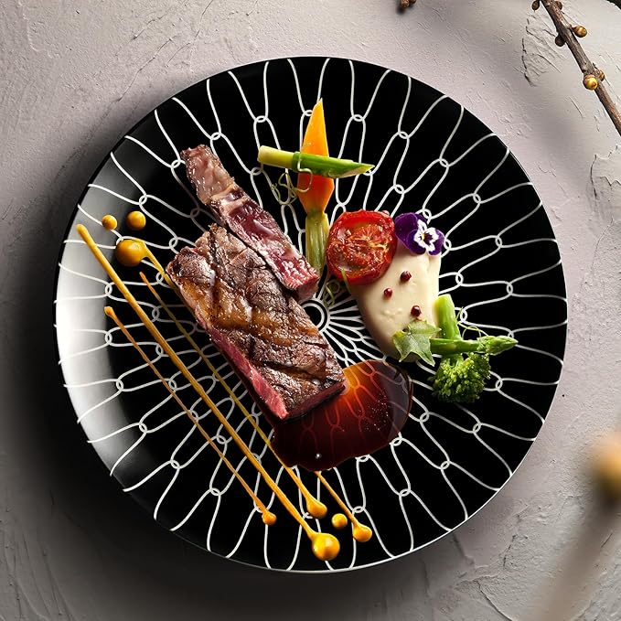 6-Inch Appetizer Plates Set of 6, Black and White Grid Ceramic Plates, Modern Checkerboard Appetizer/Dessert Plates, Microwave & Dishwasher Safe