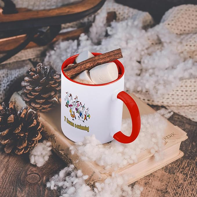 3dRose Seven Swans a-Swimming 15oz Two-Tone Red Mug