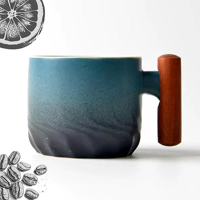 PRINCE G Ceramic Coffee Tea Tasting Cup Japanese Style Coffee Tea Mug With Handgrip (Blue)