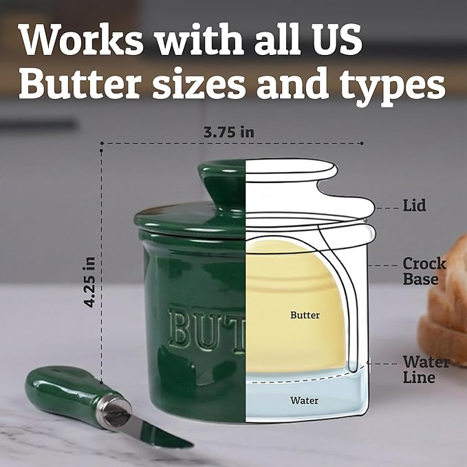 PriorityChef Butter Crock with Lid with Water Line,Ceramic French Butter Dish to Leave On Counter, Formal Garden