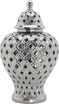 Noori Home - 100% Modern Glam Artisan Ceramic AVA Medium Silver Ginger Jar Urns with Lid 10.5x10.5x18