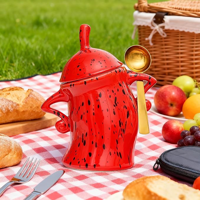 Canister With Attitude,Large Capacity Cute Sassy Storage Canister Jar With Lid Sassy Fun storage jars Seals well and comes with a nice spoon Perfect for Coffee Tea sugar and spice storage jars (red)