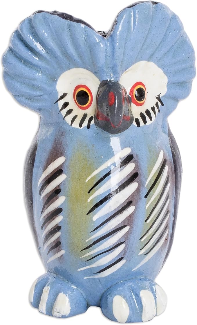 NOVICA Artisan Handmade Ceramic Figurine Owl Light Blue Guatemala Multicolor Sculpture Traditional 'Curious Tecolote'