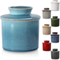 Peacock Blue French Butter Dish,Handmade Reactive Glaze Ceramic Butter Crock with Water Line for Speradable Fresh Butter