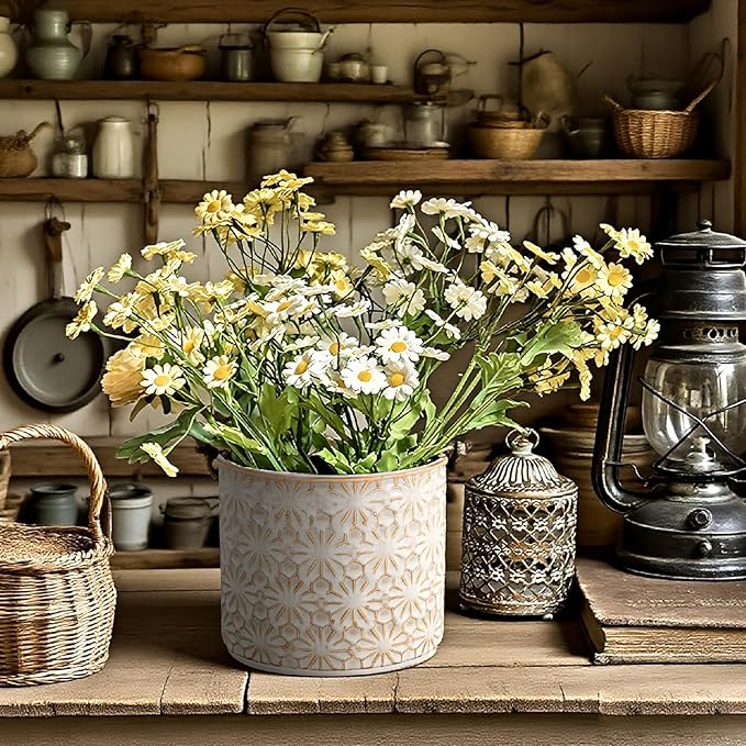 Ceramic Utensil Holder for Kitchen Counter,5.3" Farmhouse Kitchen Utensils Holder for Countertop， Handcrafted Cooking Utensil Holder with Elegant Design for Utensil Storage, Flower Vase