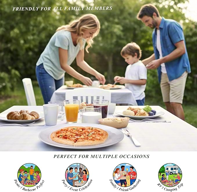 11-Inch Melamine Plates (Set of 6) - Unbreakable and Reusable Plastic Dinnerware with Ceramic Feel, Stackable and Dishwasher-Safe - Versatile for All Meals (White)