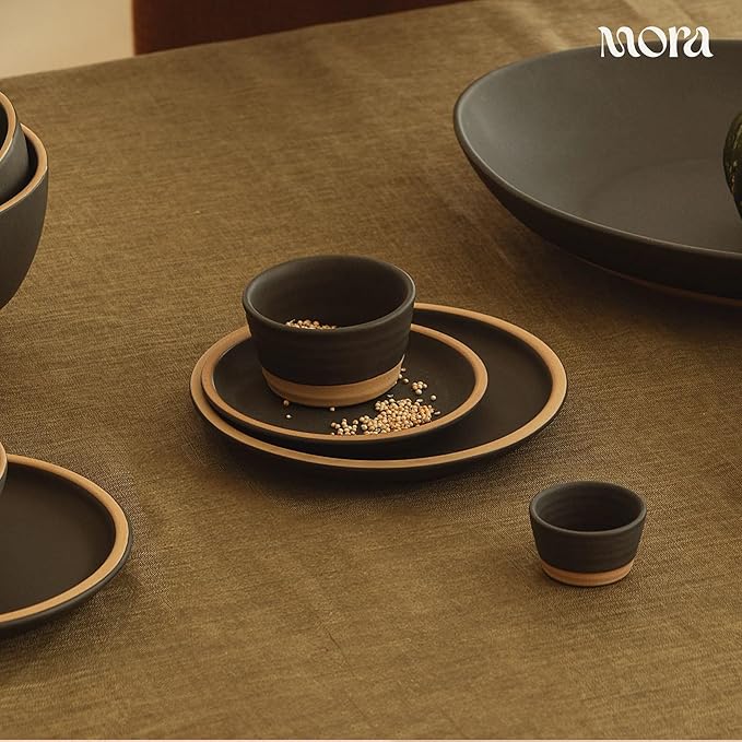 Mora Mini Ramekins Set of 4, 8oz Ceramic Pottery Baking Dishes - Microwave, Oven and Dishwasher Safe - Liquorice