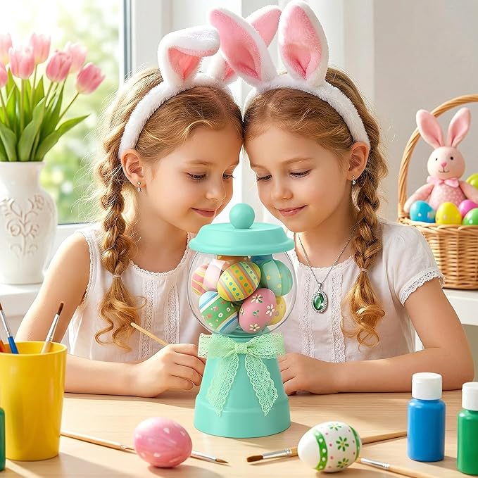 Thyle 27 oz Plastic Candy Jar with Lid Ceramic Candy Jar Food Storage Container for Easter Wedding Party Centerpieces DIY Gifts Game Table Ornament Holder Treats(Baby Green)