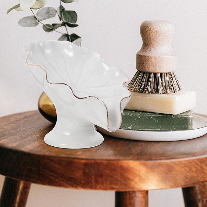 Ceramic Soap Dish with Drainage White Decorative Soap Holder Tray Bathroom Vanity Container for Home and Hotel Use