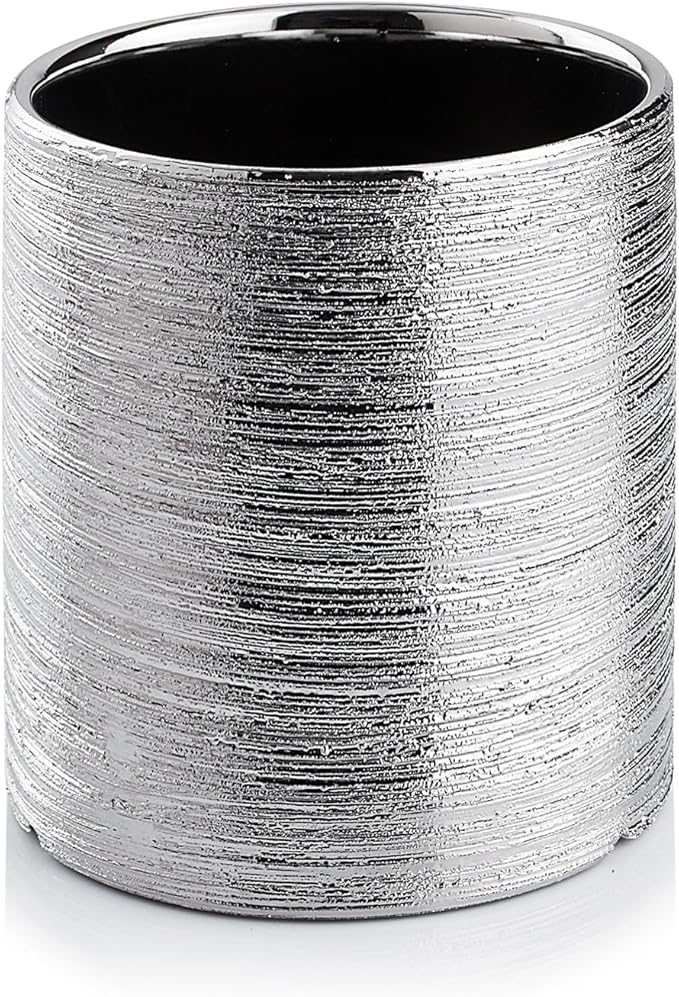 WGVI Silver Etched Ceramic Cylinder Vase Width 3.75" Height 4", Flower Arrangements, Candle Holder, Terrarium Planter Pot, Storage Container Organizer, Pen Brush Holder, Scratched Texture, 6 Pcs