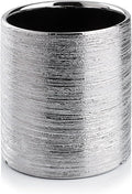 WGVI Silver Etched Ceramic Cylinder Vase Width 3.75" Height 4", Flower Arrangements, Candle Holder, Terrarium Planter Pot, Storage Container Organizer, Pen Brush Holder, Scratched Texture, 1 Piece