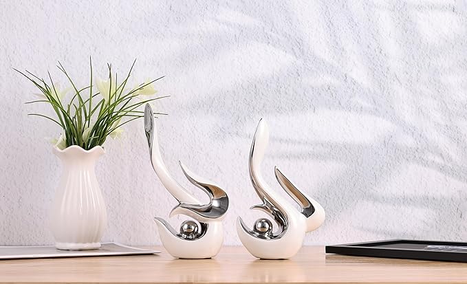 WUBIANJIE Mid Century Modern Abstract Art Home Decor Accent,Porcelain Statues for Living Room Coffee Table Centerpieces for Dining Room,Ceramic Sculptures and Gold Knick Knacks