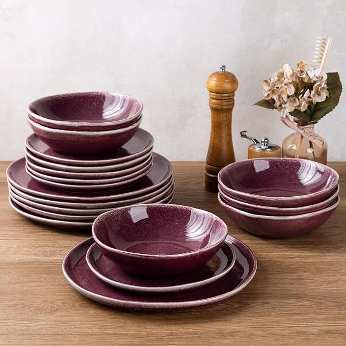 AmorArc Ceramic Dinnerware Sets,Handmade Reactive Glaze Stoneware Plates and Bowls Sets,Highly Scratch Resistant | Dishwasher & Microwave Safe Dishes Set,Service for 4 (12pc)