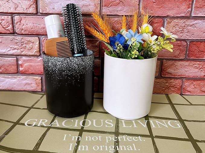 Short Kitchen Utensil Holder for Kitchen Counter, Ceramic Small Utensil Crock & Vase & Holder for Cutlery Spatula Brush Silverware Cooking Utensil Holder (Snow Night)