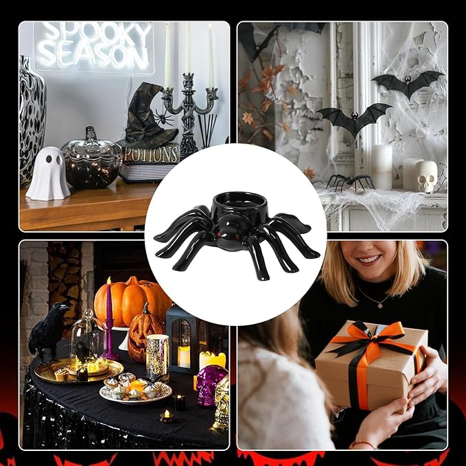 Halloween Candle Holder Black Spider Ceramic Candle Holder Halloween Decorations for Home Office Table Centerpiece, Scary Spider Tealight Candlestick for Party Decoration