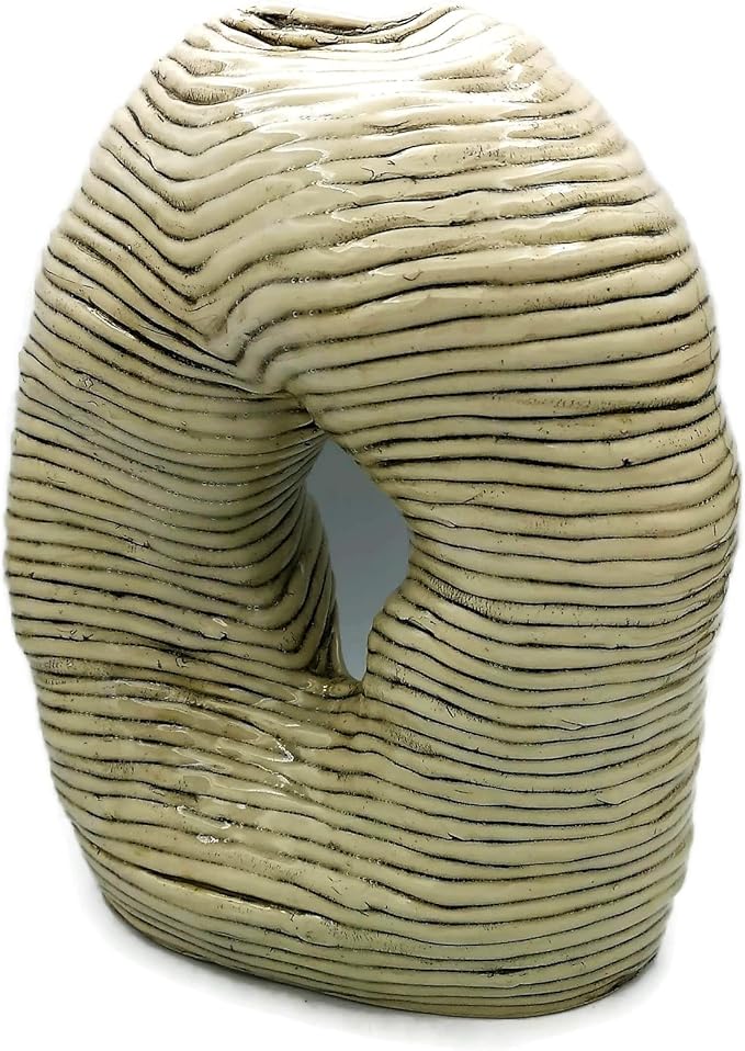 Large Modern Ceramic Sculpture Hollow Shaped Handmade Stoneware Contemporary Art Textured For Table Or Floor 29cm/11in