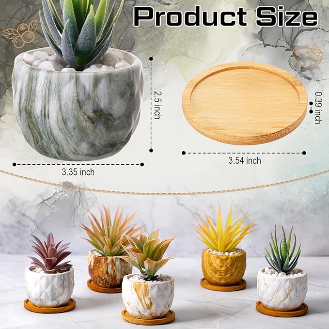 Marbling Ceramic Flower Pot 3.35 Inch Succulent Small Plant Cactus Herbs Planter Ceramic Pot with Drainage Hole Matte Round Container(12 Pcs,Simple Style)