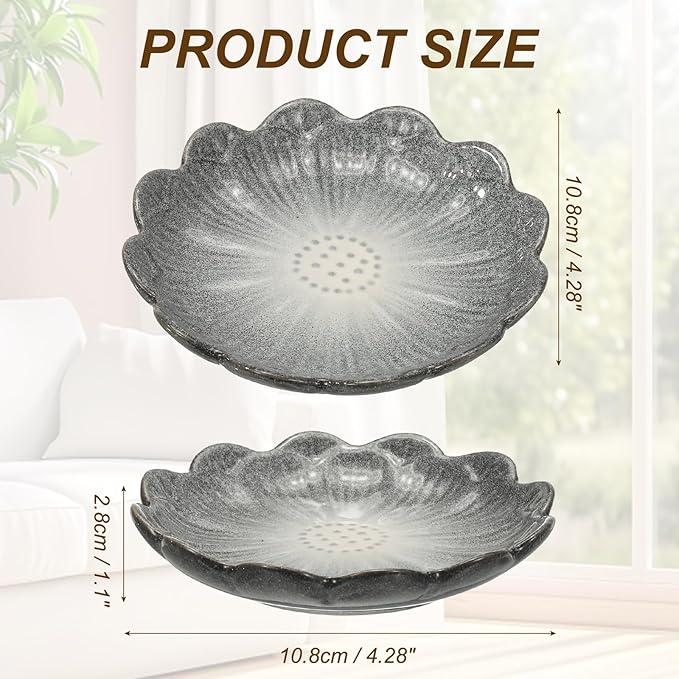 uxcell Candle Holder Plates, 4 Inch Ceramic Candle Tray Tealight Incense Holder Dish Candlestick for Tea Light Aromatherapy Wedding Rustic Vintage Home Decor, Sunflower Gray
