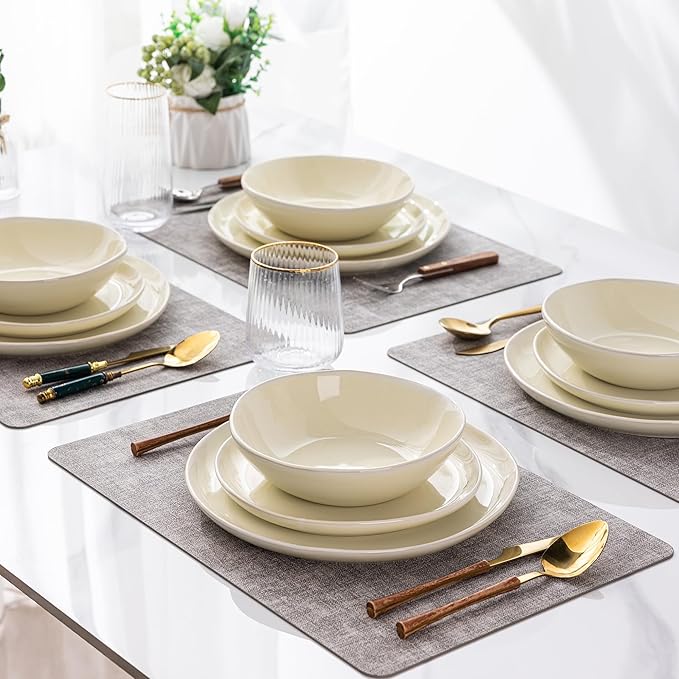 AmorArc Ceramic Dinnerware Sets,Handmade Reactive Glaze Stoneware Plates and Bowls Sets,Highly Scratch Resistant | Dishwasher & Microwave Safe Dishes Set,Service for 4 (12pc)