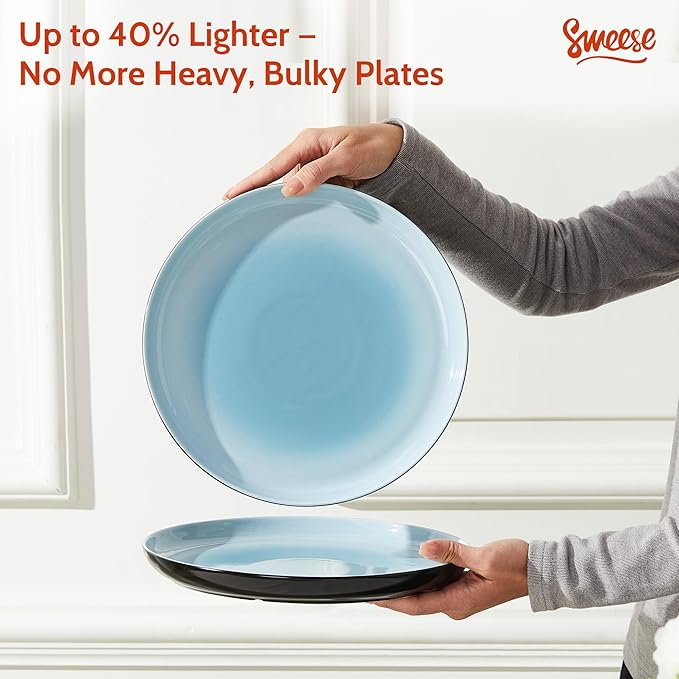 Sweese Porcelain Dessert Plates, 7.4 Inch Lightweight Round Salad Plates Set of 6, Small Appetizer, Small Kitchen Dish, Microwave & Dishwasher Safe, Scratch Resistant Plates set, Black & Blue