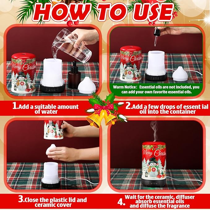 Snowman Diffuser Christmas Essential Oil Diffuser Gifts 120ml Holiday Present for Essential Oil Small Aromatherapy Humidifier Warmer for Home Office Decorations