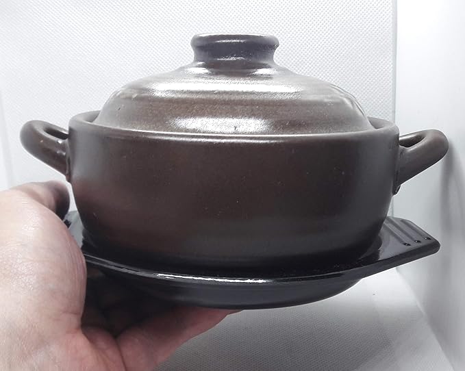 16.9ounce(500cc) Korean Traditional Ceramic Stone Bowl with Trivet for Dolsot Bibimbap Stew Soup