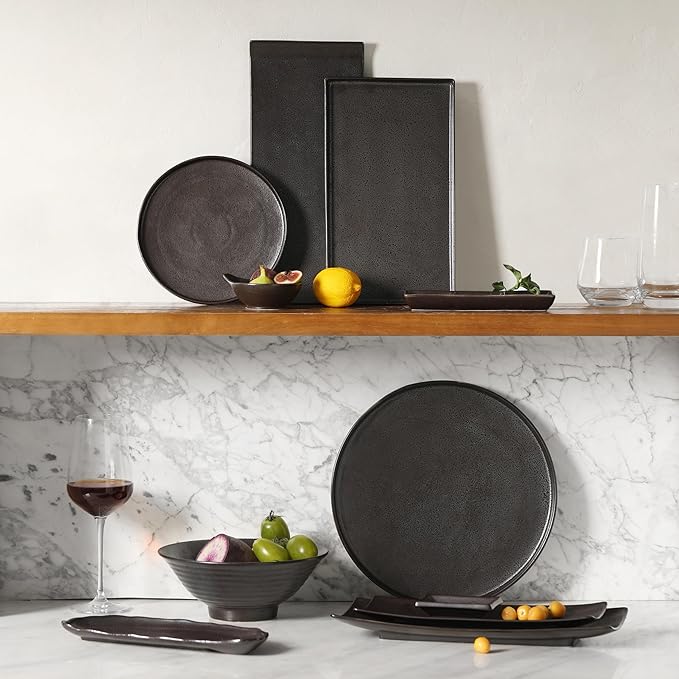 Ceramic Appetizer Plates, 8 Inch Dessert Plates/Salad Plate, Small Dinner Plates for Snacks, Side Dishes, Round Serving Plates (4, Dark Brown)