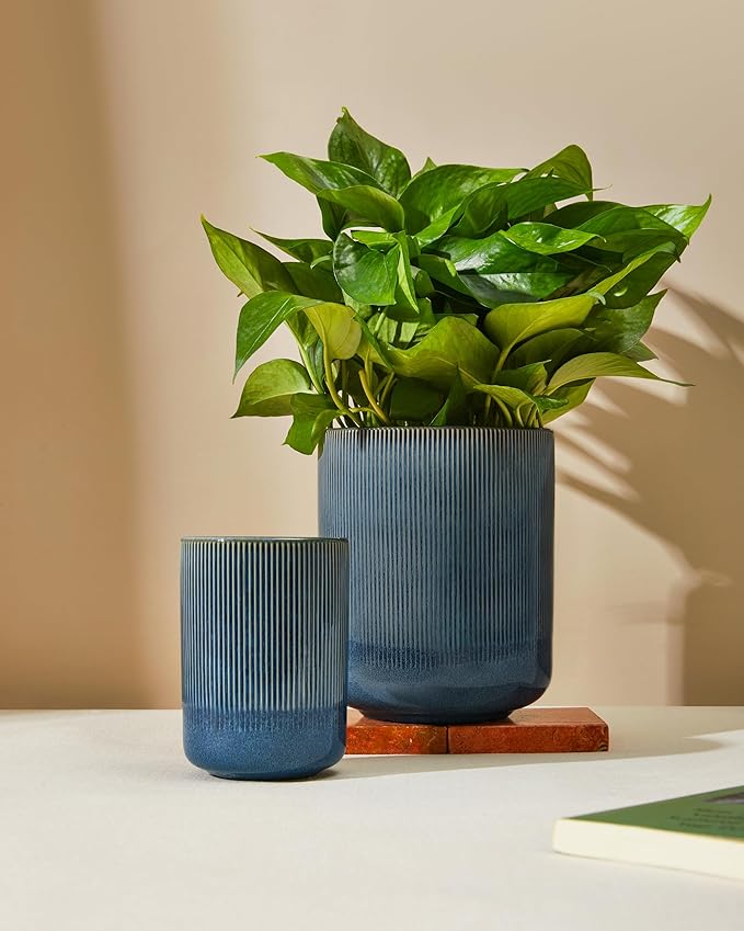 Utensil Holder, 7.3"+5.3" Ceramic Large Kitchen Utensil Holder for Countertop, Modern Spatula Holder for Counter, Kitchen Utensils Holder Utensil Crocks, Reactive Glaze Blue