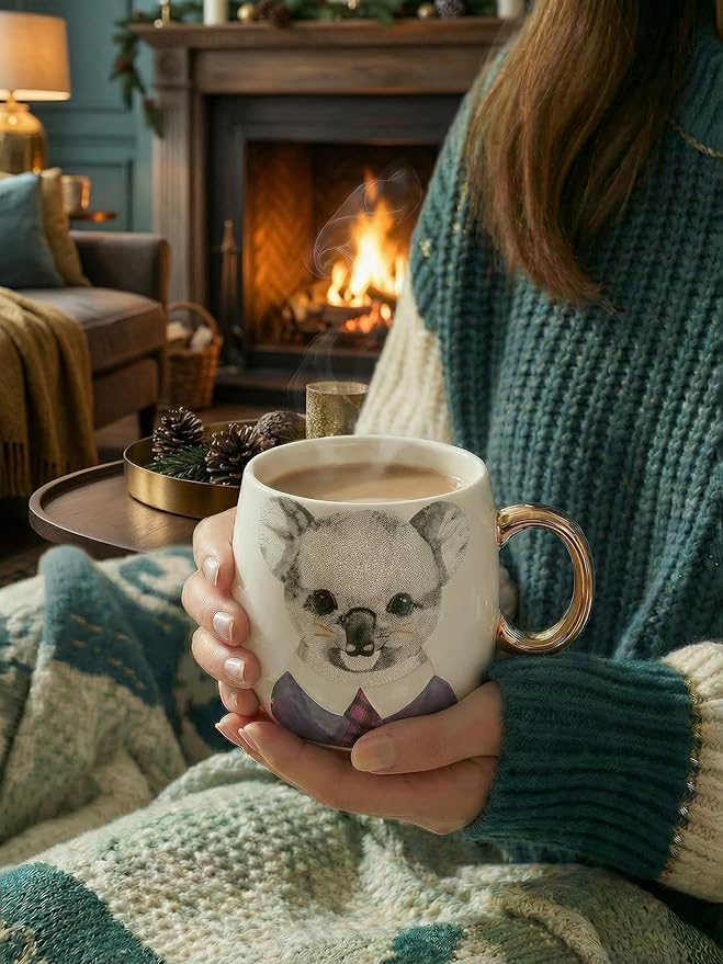 19oz Ceramic Coffee Mug with Gold-Trim Handle, Porcelain Mug for Coffee, Tea & Hot Chocolate, Hand-Painted Artisan Style, Lead-Free, Gift-Ready Box, Not Microwave Safe