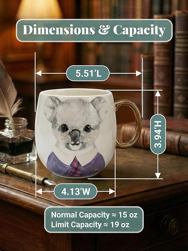 19oz Ceramic Coffee Mug with Gold-Trim Handle, Porcelain Mug for Coffee, Tea & Hot Chocolate, Hand-Painted Artisan Style, Lead-Free, Gift-Ready Box, Not Microwave Safe