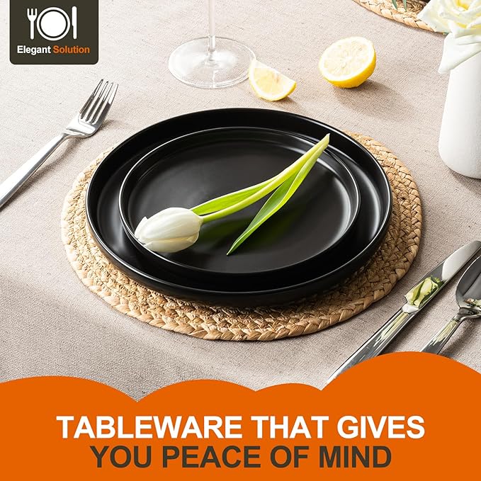 EWFEN Plates and Bowls Sets, 24 Pieces Ceramic Dinnerware Set for 8, Stoneware Dishware Dishes Set, Scratch Resistant Dishes Set, Dishwasher & Microwave Safe, Black