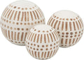 Ceramic Decorative Orbs – Sculptural Decorative Balls for Layered Tabletop Decor, Living Room and Shelf Placement, Boho Pattern Design Home Decor Decorative Objects – 6", 5", 4", Brown and White