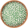 YANGQIHOME Round Rattan Tray with Handle, Mother of Pearl Inlay Decorative Wicker Basket for Coffee, Bread, Fruits, Serving Tray for Home Decor, 11.8 inch