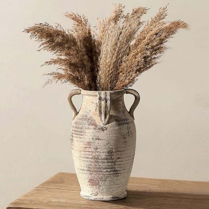 Emotionally Grounded Vase, Vaseking Large Ceramic Rustic Vase with 4 Handles, 10.83 inch Minimalist Decorative Farmhouse Tall Vases for Home Decor, Living Room, Enterway, Table Decoration, Neutral