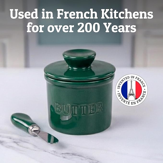 PriorityChef Butter Crock with Lid with Water Line,Ceramic French Butter Dish to Leave On Counter, Formal Garden