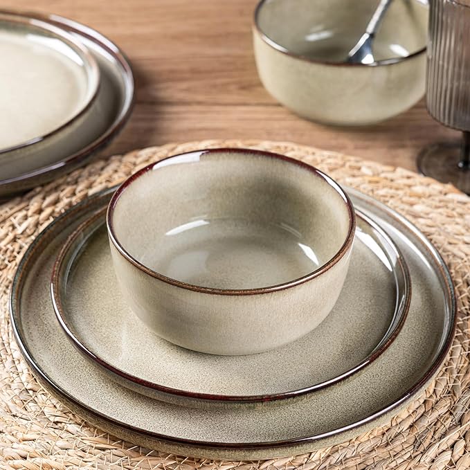 GBHOME Dinnerware Sets for 8, 24 Pieces Stoneware Plates and Bowls Sets, Scratch Resistant Dishes, Dishwasher & Microwave Safe, Reactive Glaze