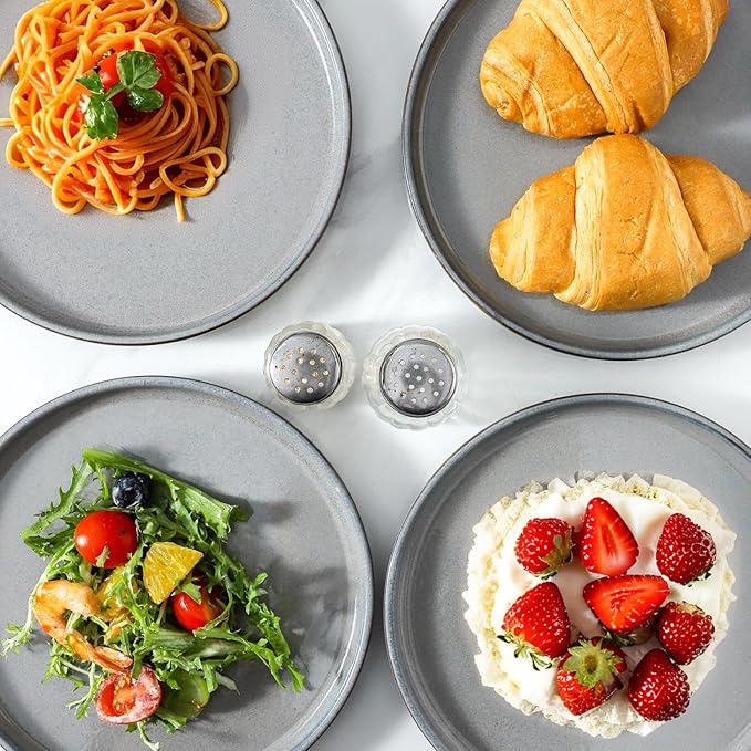 HASENSE Ceramic Dessert Plates Set – 8 Inch Premium Proclaim Dishes, 4 Piece Gray Plates Set Ideal for Serving Dessert, Snack or Vegetable, Dishwasher Safe and Microwave Safe for Daily Dining