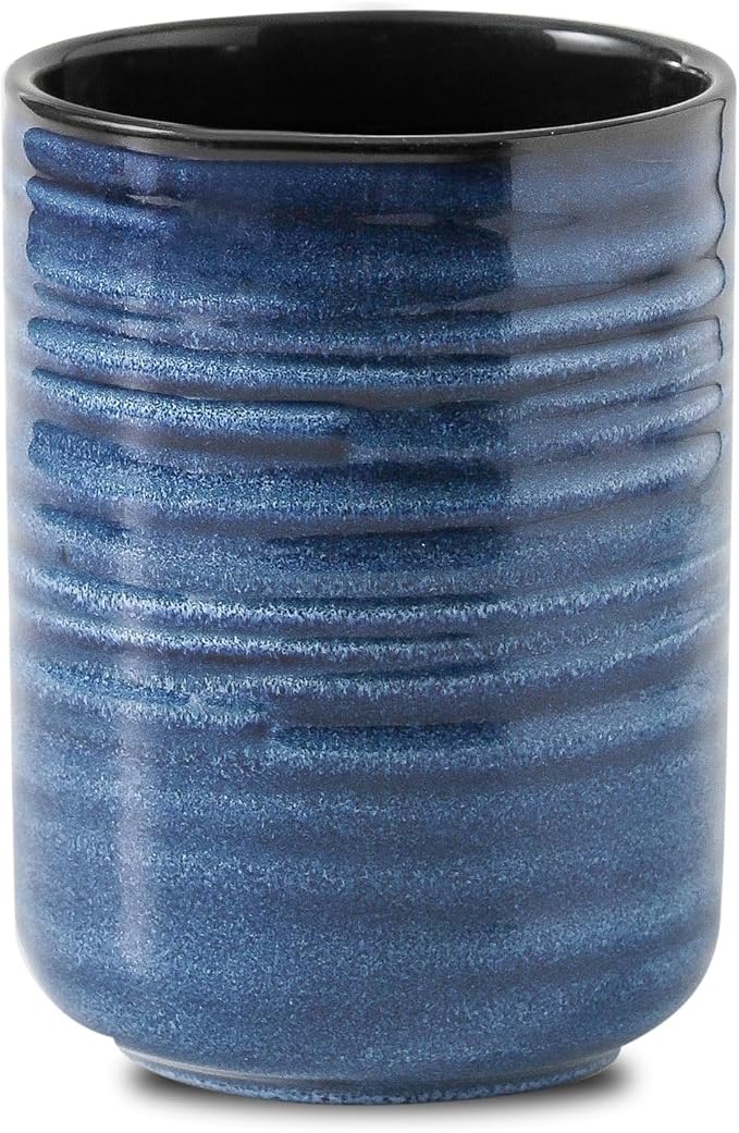 HASENSE Utensil Holder, 7.4" Large Utensil Holder for Kitchen Counter, Ceramic Utensil Organizer for Utensil Set, Modern Kitchen Utensil Crock for Countertop Decor, Blue