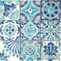 DYARI Set of 9 Decorative Ceramic Tiles – Hand Painted Indoor & Outdoor – Artisan Top Kitchen – Mediterranean Decorative 4x4 / One Tile Durable Colorful (Turquoise & Blue, 45 Tiles (5 Sq Ft))