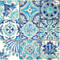 DYARI Set of 9 Decorative Ceramic Tiles – Hand Painted Indoor & Outdoor – Artisan Top Kitchen – Mediterranean Decorative 4x4 / One Tile Durable Colorful (Turquoise & Blue, Sample (1 Tile 4x4))