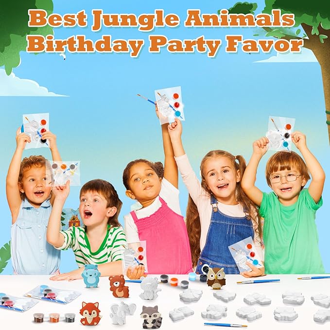 Simgoing 20 Set Jungle Animals Ceramic Painting Kit DIY Ceramic to Paint Your Own Safari Animal Figurines Unpainted Plaster Arts and Craft for Adults Holiday Birthday Party Favors