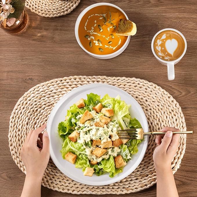 AmorArc Ceramic Dinnerware Set for 8 | Speckled Stoneware Plates and Bowls with Rustic Terracotta Underside| Scratch Resistant,Dishwasher & Microwave Safe Dishes Sets- 24pcs White