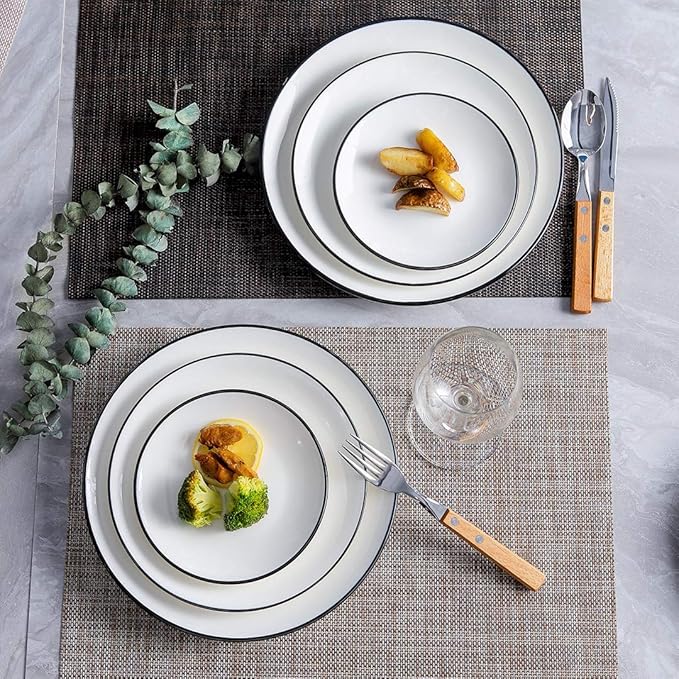 YOLIFE 6 inch Small Ceramic Plates, Appetizer Plates Set of 6, Dessert Plate for Cake Pie Snack with Black Trim