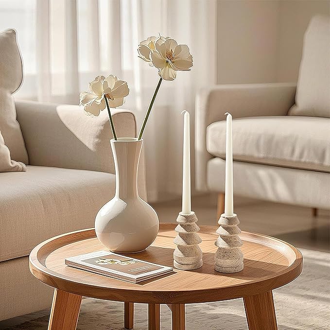 WORHE Marble Candle Holders Set of 2, Natural Stone Candlestick Holder for Christmas Decor, Wedding Centerpiece, Dining Table Fits 3/4" Taper Candles, Non-Slip Base, Light Brown (WH070)
