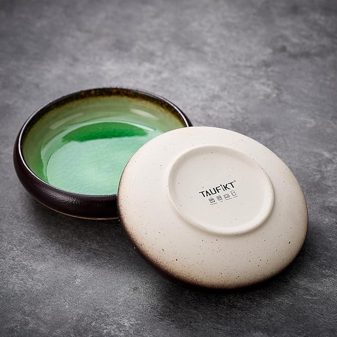 Ceramic Dessert Plates Set of 4, 6 Inch Mini Appetizer Plates Set, Stoneware Small Plate Set for 4, Handmade Round Dishes for Home Decor, Microwave,Oven,and Dishwasher Safe, Green