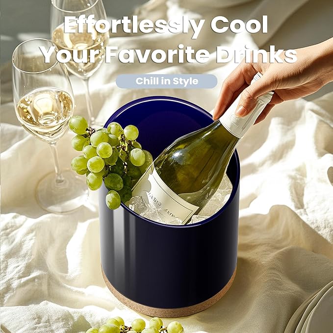 Large Ceramic Utensil Holder for Kitchen Counter, Modern Crock with Slanted Top & Cork Mat, for Spatulas & Cooking Spoons, Blue