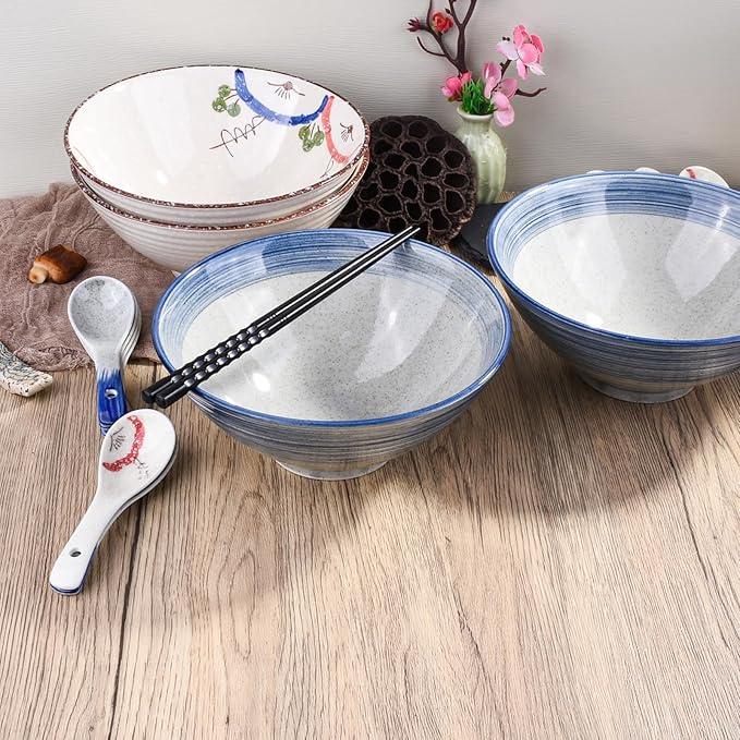 Large Japanese Ceramic Noodle Bowls 8.3 Inch Asian Ramen Bowl Set of 2 for Soup Pho Instant Noodles (bs)