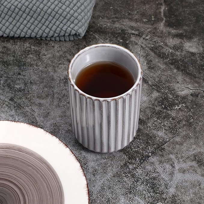LIFKOME Vintage Ceramic Cup Japanese Style Tea Cup 300ml Striped Drinking Cup No Handles Tumbler Mug for Beverage Juice Milk Coffee